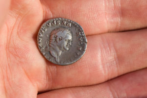 Roman silver coin with portrait of caesar Roman silver coin with portrait of caesar